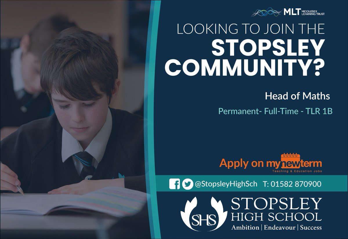 Why not join the Stopsley High School Community! For more information please visit: buff.ly/3KsksFo #LutonJobs #BedsJobs #education #teachingjobs 
@mynewterm @MiddlesexLT