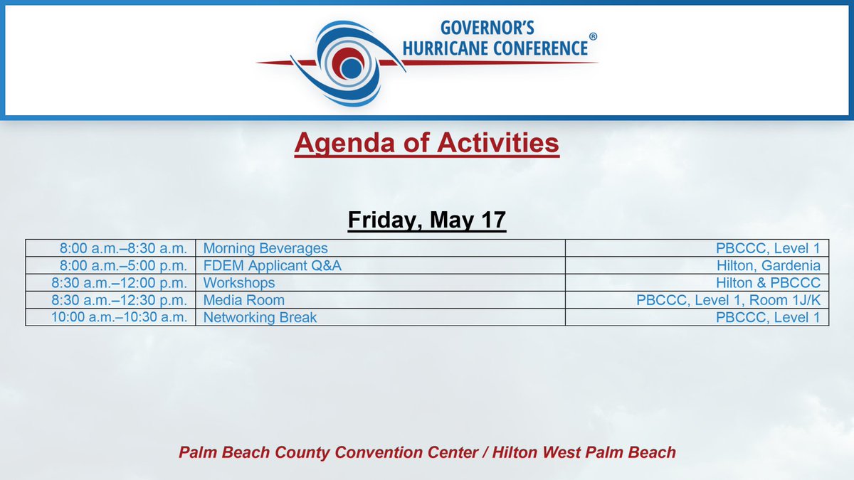 Here is our final agenda for the 2024 Governor's Hurricane Conference! Use the hashtag: #GHC2024 and #FromForecastToAction to be featured here!