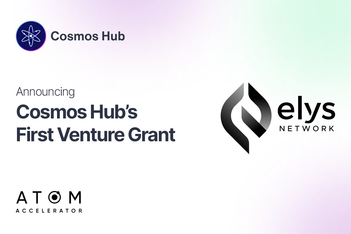 1/ We are proud to announce the first recipient of Cosmos Hub’s Venture Grant: @elys_network Deployed by @AtomAccelerator, this investment is set to grow the Community Pool and catapult the AEZ.