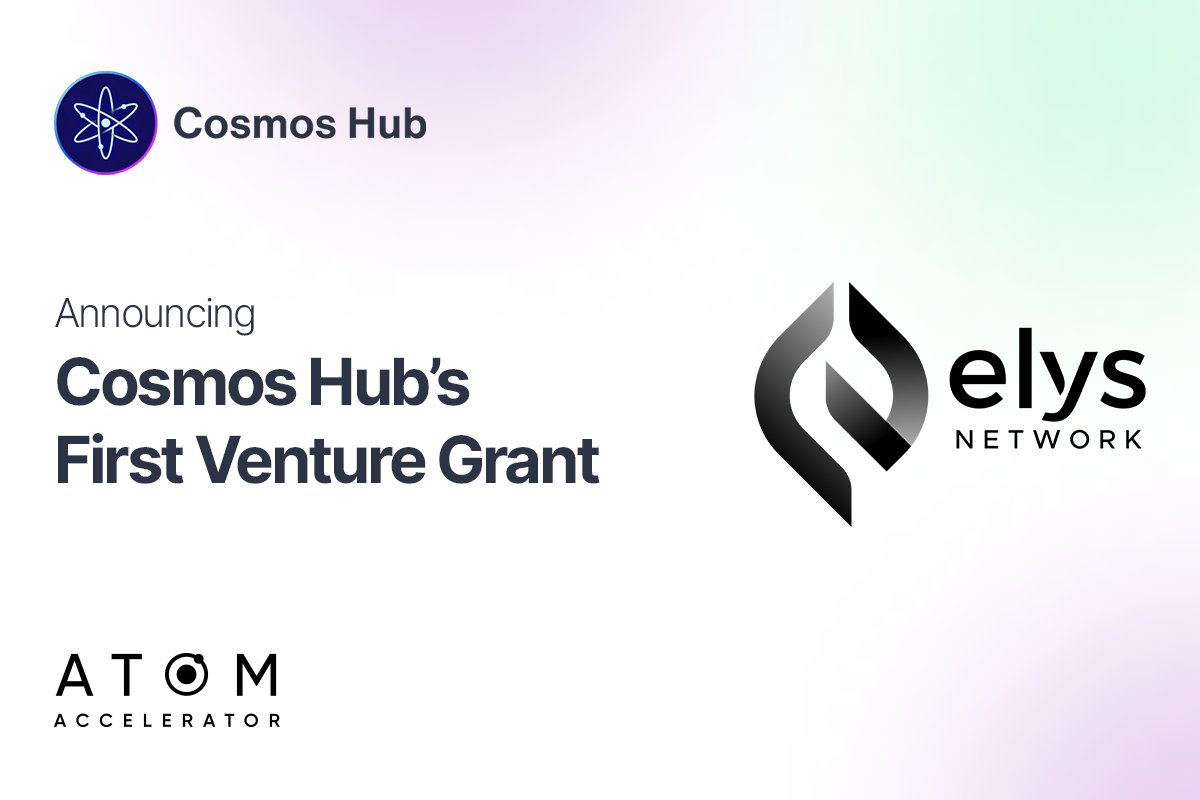 cosmoshub's tweet image. 1/ We are proud to announce the first recipient of Cosmos Hub’s Venture Grant: @elys_network

Deployed by @AtomAccelerator, this investment is set to grow the Community Pool and catapult the AEZ.