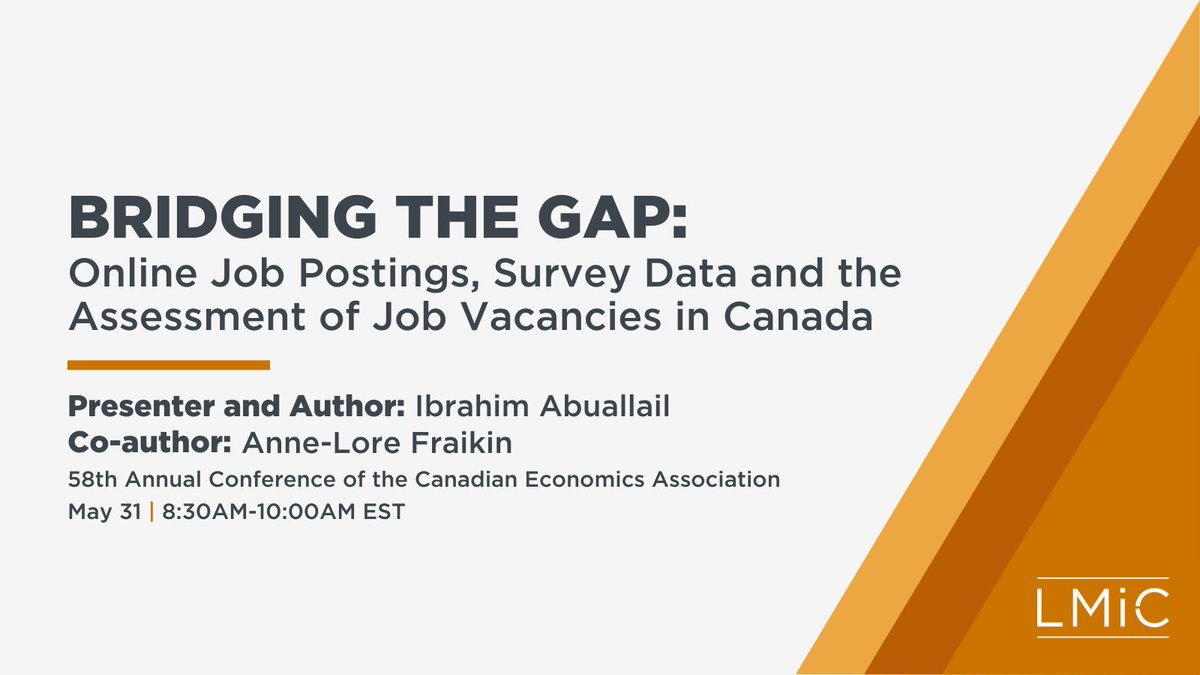 Join us to explore the dynamics of job vacancies!

LMIC guest speakers Ibrahim Abuallail will present his findings at the Annual Conference of @CanEconomics on May 31st.

Register online: economics.ca/events/58th-an…
 
#CdnLMI #CdnEcon #ACEA24