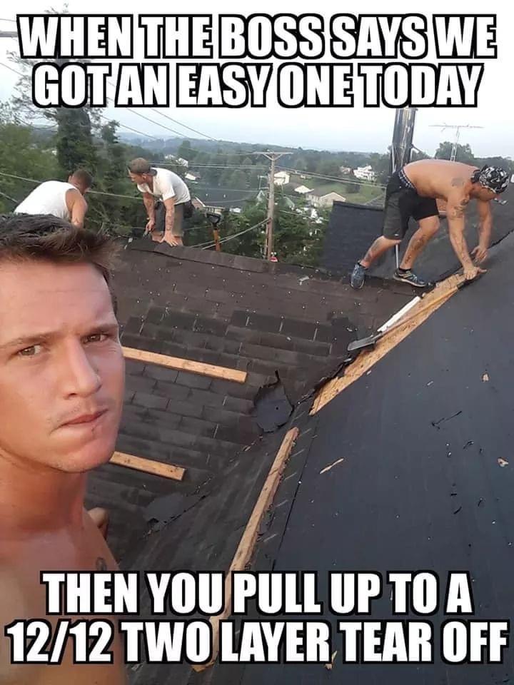 ar_roofing's tweet photo. #fridayfunny 
Steep roofs don't scare us...but our crew knows ahead of time!

#roofingmeme https://t.co/vs9B4hBnmD