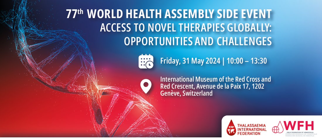 📢 Calling all health stakeholders! Join #TIF & @wfhemophilia at our special #SideEvent during #WHA77 on May 31st. 🌐 Let's advance the conversation on #NovelTherapies and help tackle the #AccessChallenge! 🔗 Register now: thalassaemia.org.cy/news/join-tif-… #Health4All @WHO
