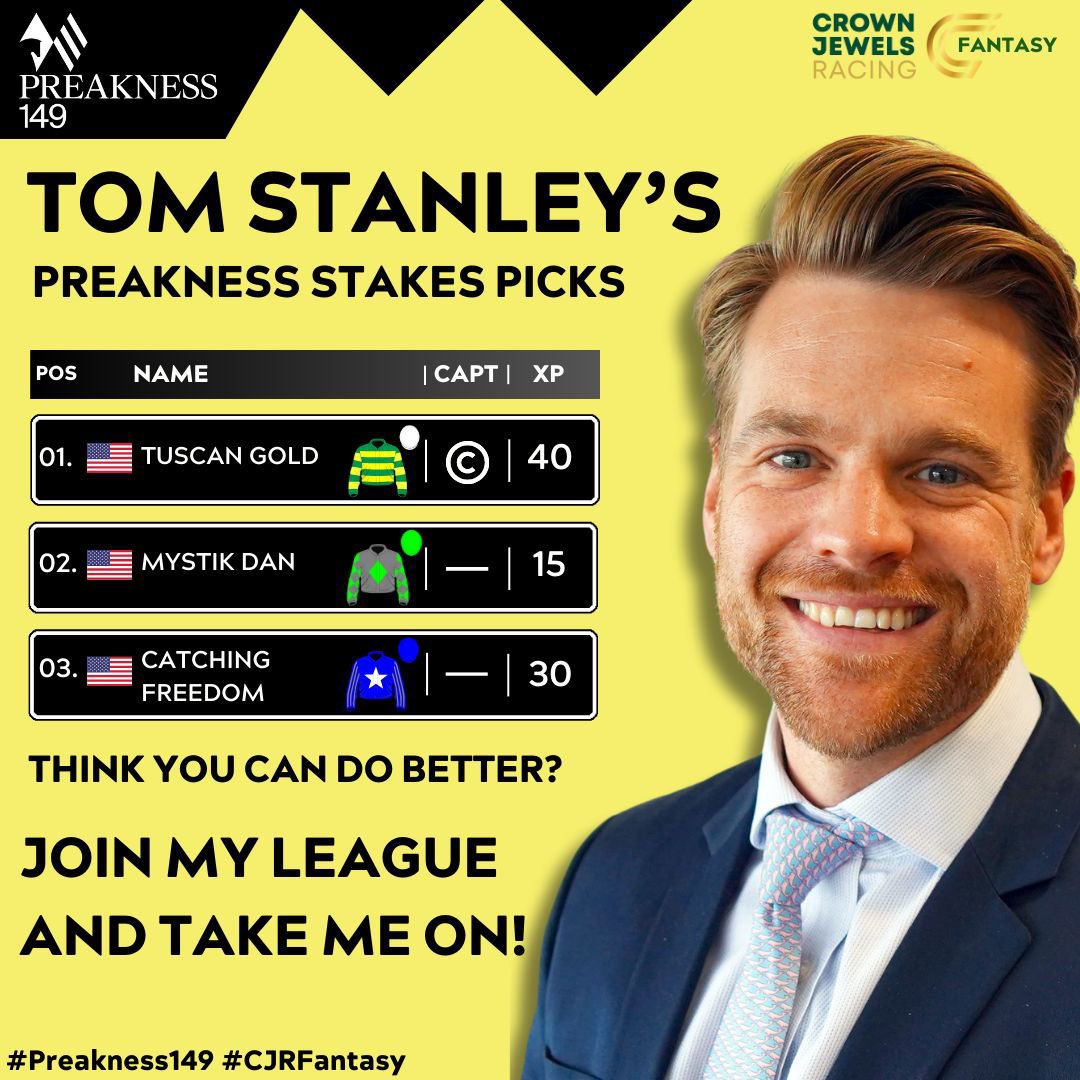 Think You Can Do Better Than Tom Stanley❓

Register Now to Play The Game 🐎🎮

🔗Link In Bio

🏆: @PreaknessStakes 
🗓️: Tomorrow 18th May
📍: @PimlicoRC 
🎟️: Tickets Available 

@_tomstanley_ #tomstanley #preakness #triplecrown  #18ofthebest #premiumracing #fantasygame