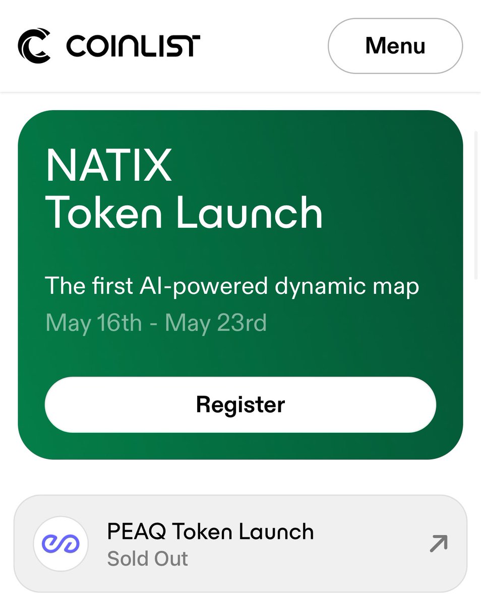 Missed the most anticipated Coinlist sale on $PEAQ?

Worry not ser, I got you 🫡

Coinlist sale on $NATIX just got started!

In case you didn’t know, @NATIXNetwork is building on @peaqnetwork!

So getting into $NATIX now is basically a beta play on $PEAQ 👀