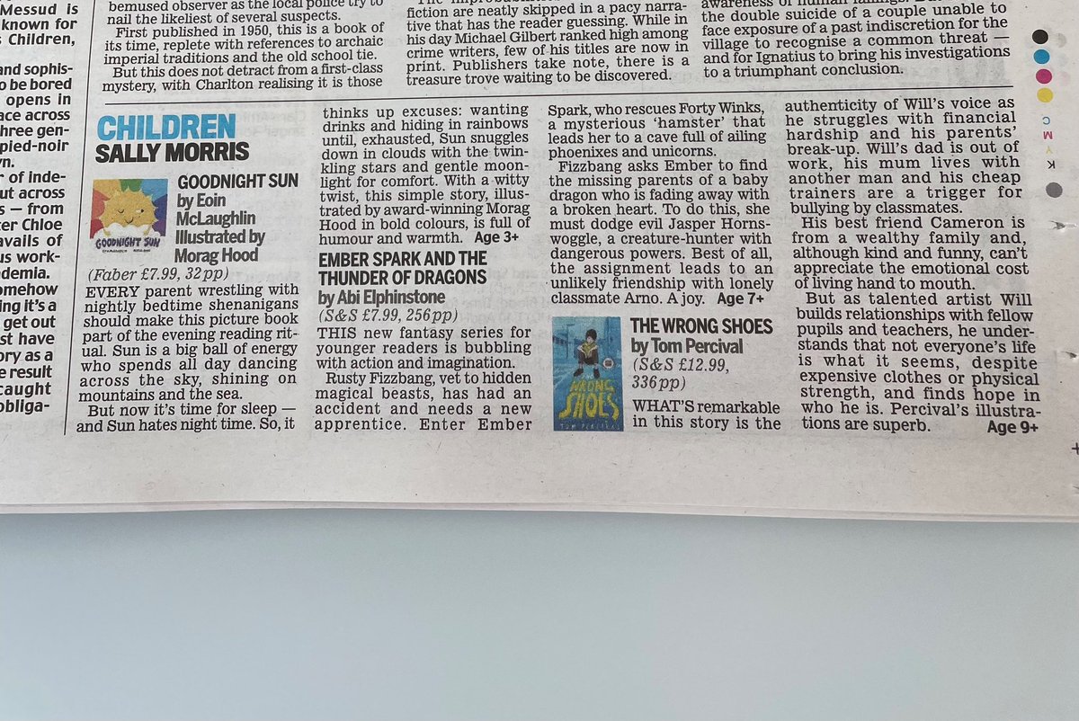 EMBER SPARK is in the Daily Mail today! ‘Bubbling with action and imagination… A joy.’ 🎉Wonderful to see the brilliant WRONG SHOES @TomPercivalsays in there too - and GOODNIGHT SUN looks lovely!