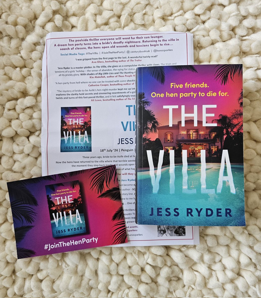 Thank you so much @HanaSparkes and @centurybooksuk for my gorgeous proof copy of #TheVilla @jessryderauthor Published on 18th July This looks like the perfect summer thriller! #bookbloggers #bookX #booktwitter