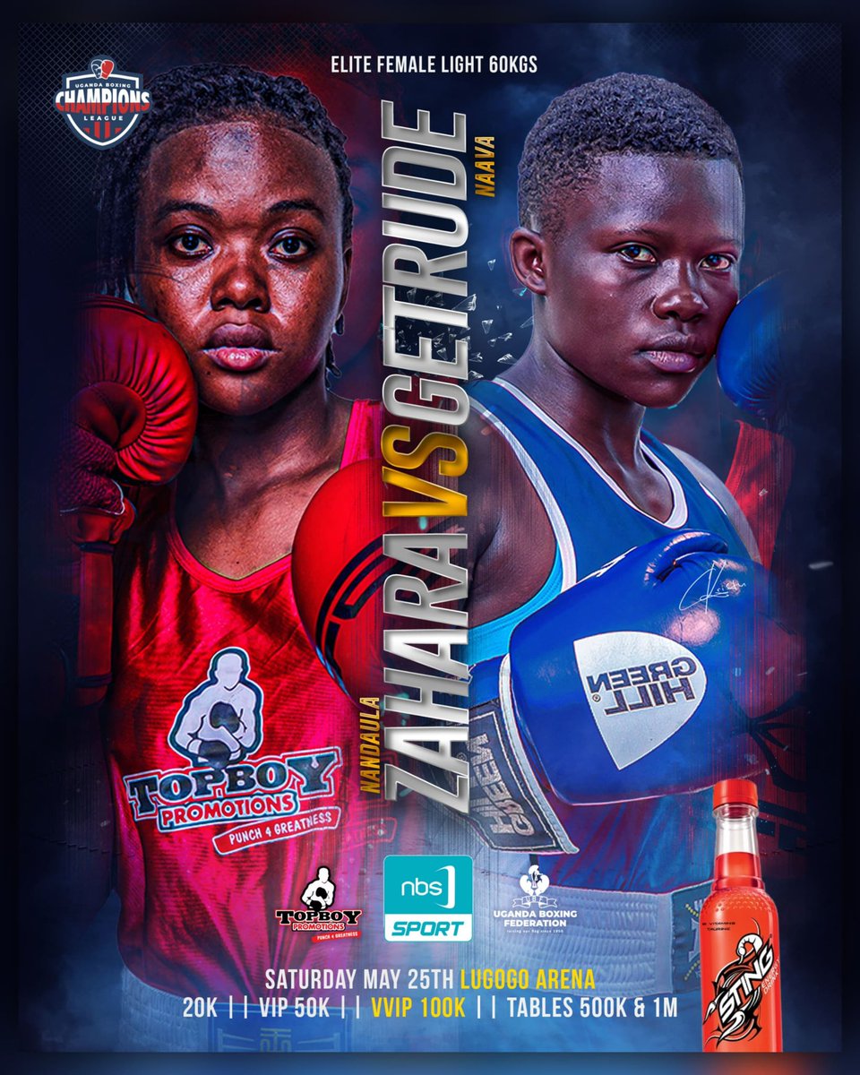 The Uganda Boxing Champions League is set to start on May 25th, 2024, at the Lugogo Indoor Arena. With a lineup of thrilling bouts on the horizon, don't miss out on the action—secure your tickets now to take advantage of exciting offers! 🎫 #NBSJabJab | #NBSportUpdates