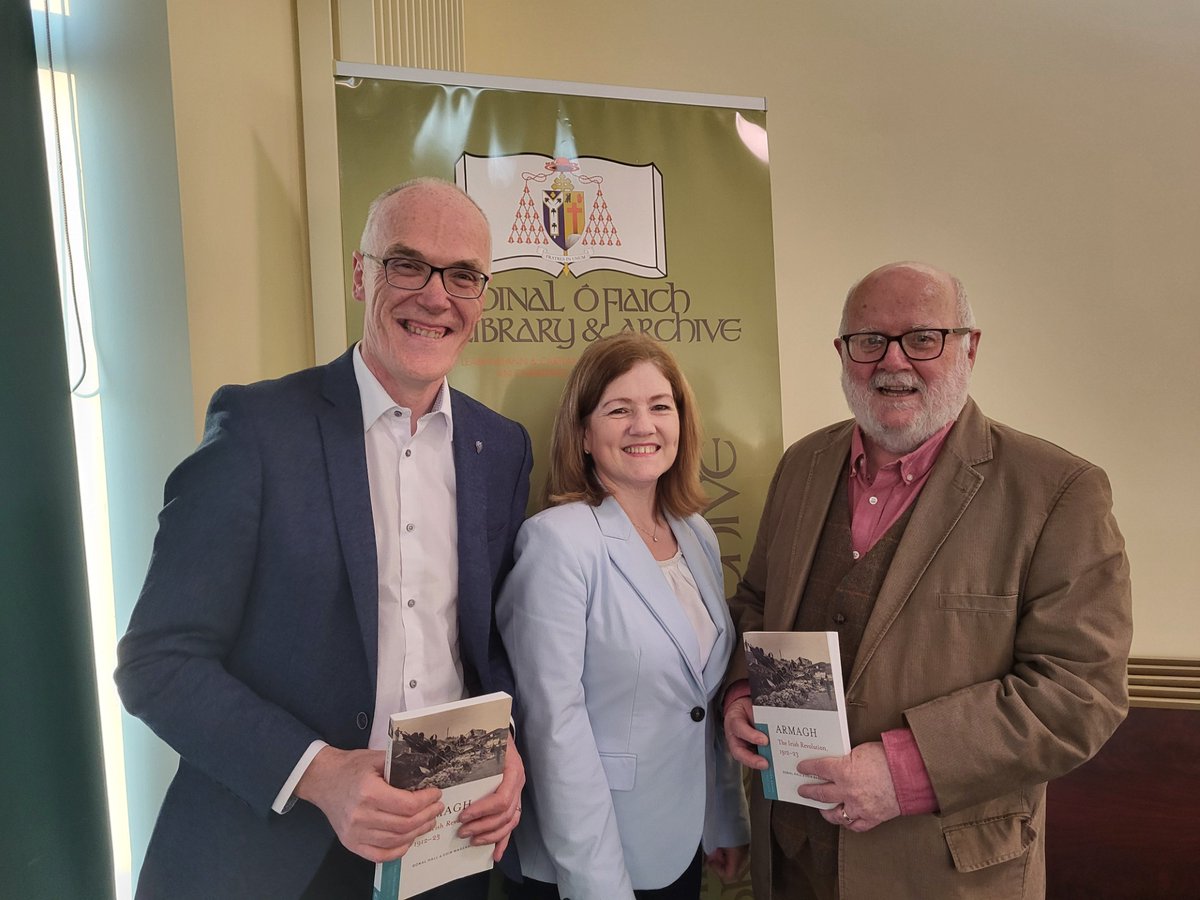 Drs Eoin Magennis and Donal Hall, co-authors of Armagh the Irish Revolution 1912-23 and Prof. Marian Lyons, co-editor of the Irish Revolution series (Four Courts Press) who launched the book at the Cardinal O Fiaich Library & Archive, Armagh, on Wednesday 15 May 2024.