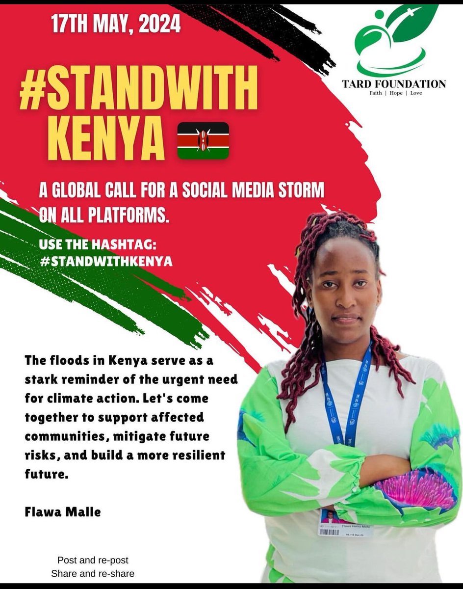 Together, we will make a difference and support Kenya in overcoming this disaster.  

Stand with Kenya for,climate justice, support for the affected and for climate action. 

#StandWithKenya.