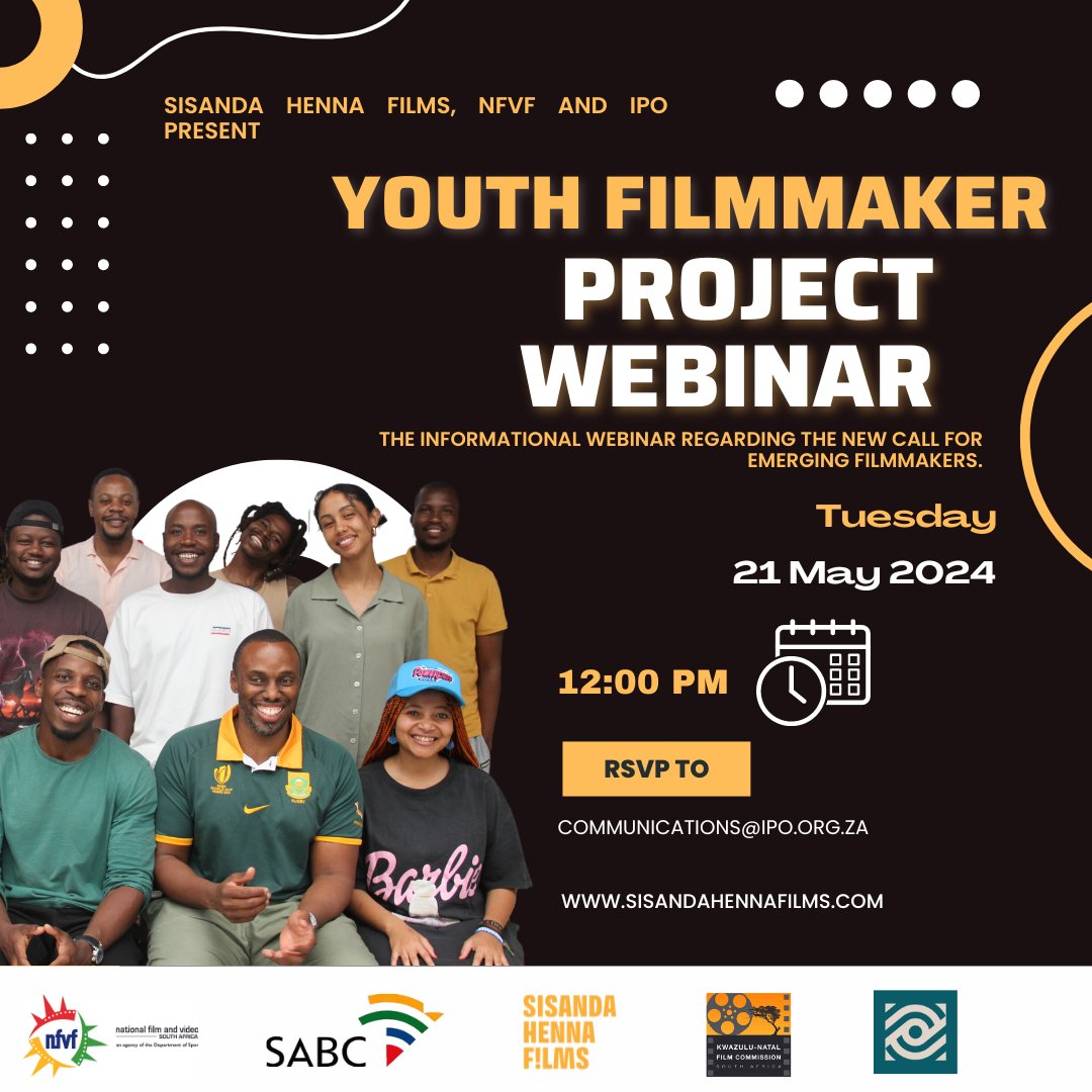 Join an exclusive Q&A session hosted by the Independent Producers Organisation (IPO) and Sisanda Henna Films. You will learn about the submission requirements for the 2024/25 Youth Filmmaker Project. 🗓️May 21, 2024 ⌚️12:00 PM Meet online: Zoom RSVP: communications@ipo.org.za