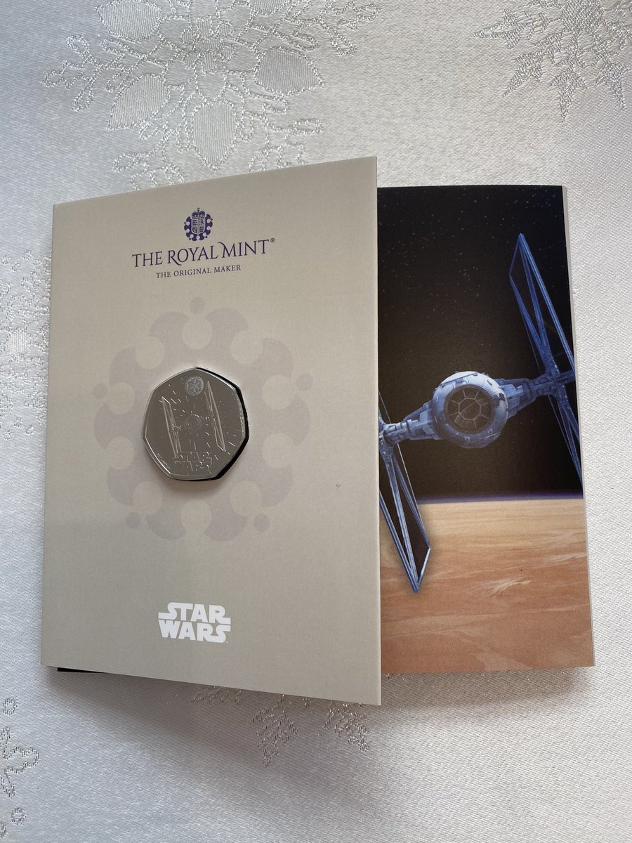 Arrived today. The second of four new Star Wars 50p coins marking the vehicles of the original Star Wars trilogy. This one features the iconic TIE Fighter. #royalmint #starwars