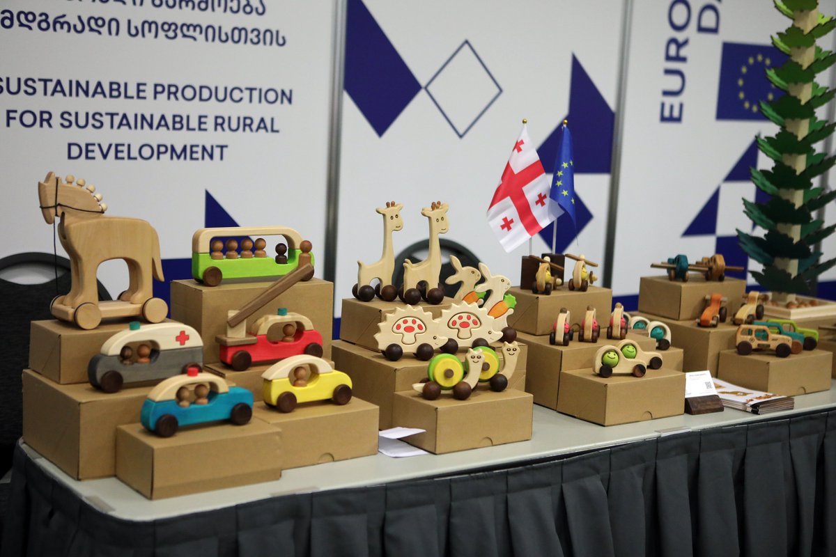 'I left Georgia for a long time, but then I came back to do what I love most,' shares Shota Shanshiashvili. His company embraces eco-friendly technologies to create quality products. On #EuropeDayGeorgia2024, Shota's captivating cognitive toys stole the spotlight! 🇪🇺🇺🇳 #ENPARD