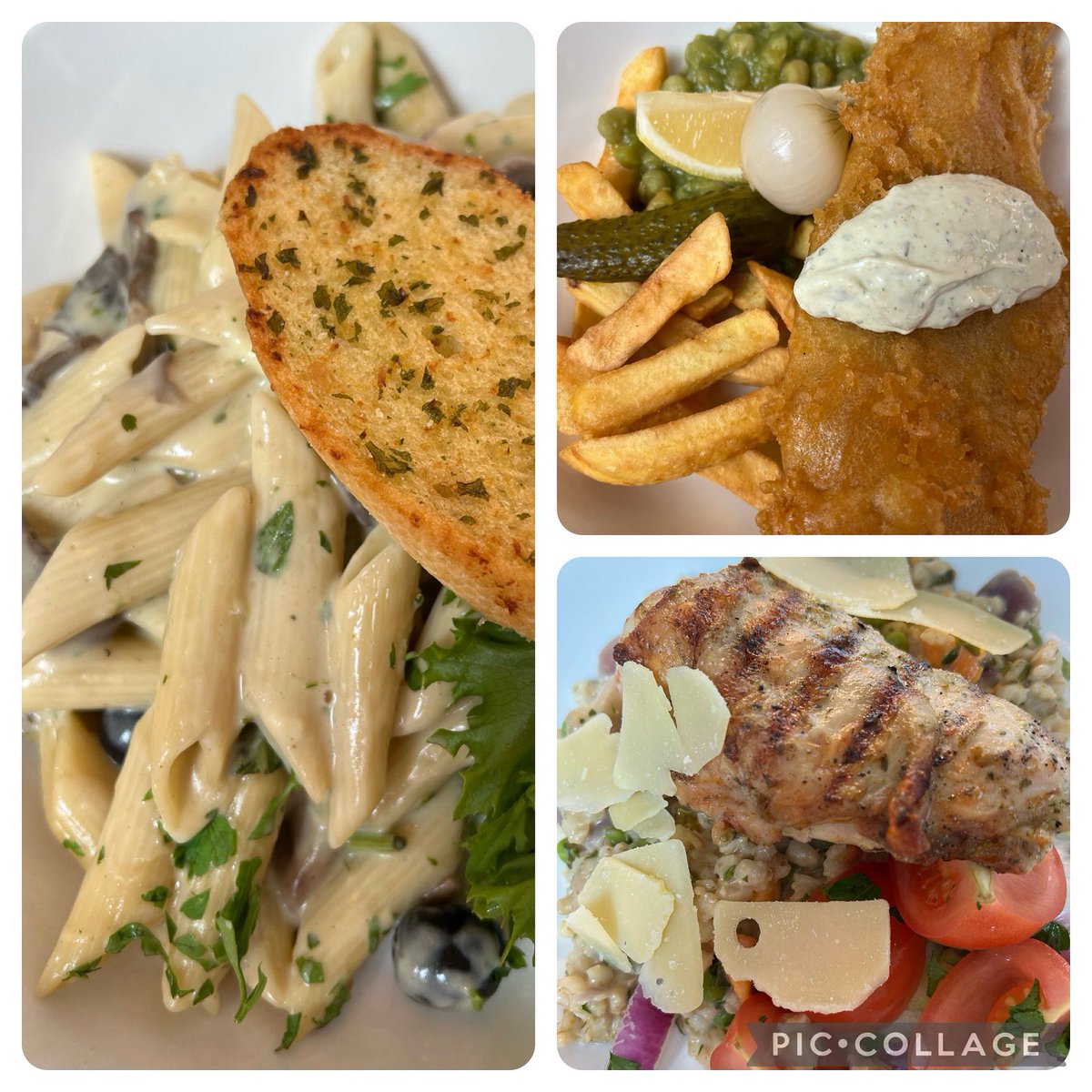 On todays menu in the EDUkitchen we are serving: -ASPH Fish and Chips with Homemade Tartare Sauce -Mushroom Penne Carbonara with Garlic Bread -Grilled Herby Chicken with Pearl Barley Risotto @LoveBritishFood #greathospitalfood