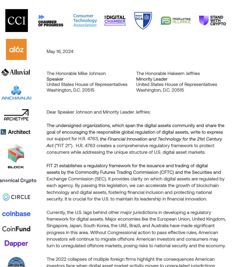 1/ Today, CCI is proud to stand alongside nearly 60 organizations and prominent allies in our industry in signing a letter of support for the Financial Innovation and Technology for the 21st Century Act (FIT21). cryptoforinnovation.org/fit21-coalitio…