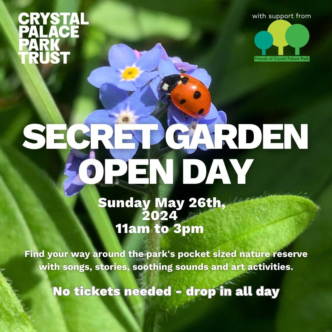 Peek into the world of the Secret Garden in Crystal Palace Park Sunday 26 May 11:00–15:00! Find your way around the park's pocket-sized nature reserve with your special map & scavenger hunt sheet. Discover songs, stories, soothing sounds & art activities. @cpp_friends