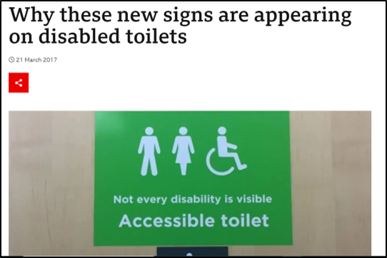 Well done to @SpursOfficial for leading the way in #accessibility with 'not all disabilities are visible' signs on their 'disabled toilets'! It's time for all organisations to follow suit with accessible toilets. PS: we run inclusive loos training. 👉bbc.co.uk/news/newsbeat-…