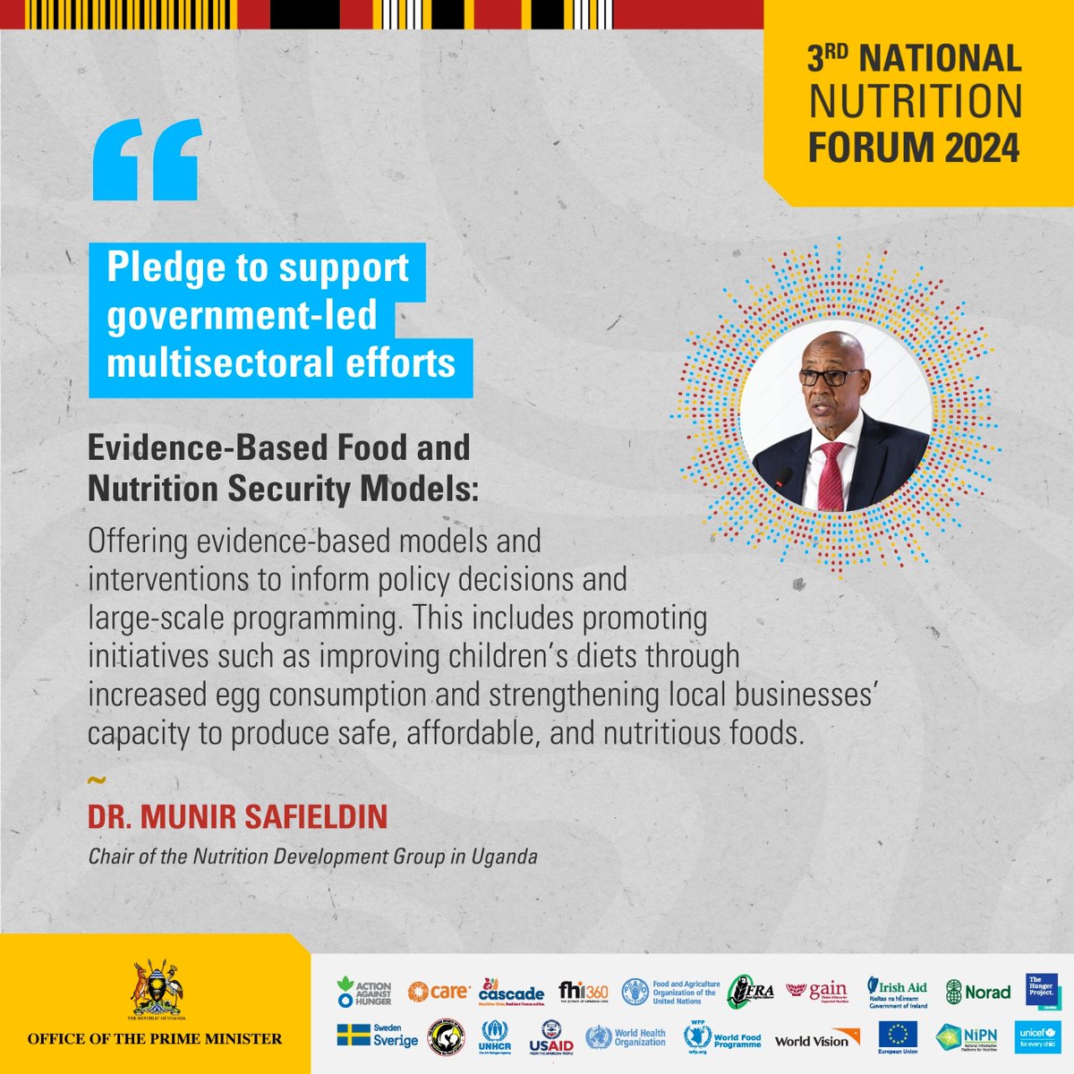 The @UNICEFUganda Representative to Uganda and Chair of the National Nutrition Development Group of Uganda has expressed his pledge to support @GovUganda- led multi-sectoral efforts to improve nutrition in the country. #NationalNutritionForum2024