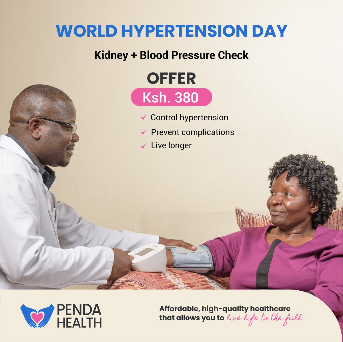 It's World Hypertension Day!
Visit your neareat Penda Medical Centre for a kidney and blood pressure check at only Ksh 380!
Pigia Penda on 0207909045 or Chat na Penda on 0207640471 for inquiries or to speak to a Penda Provider.
Offer valid till 31st of May!
#WorldHypertensionDay