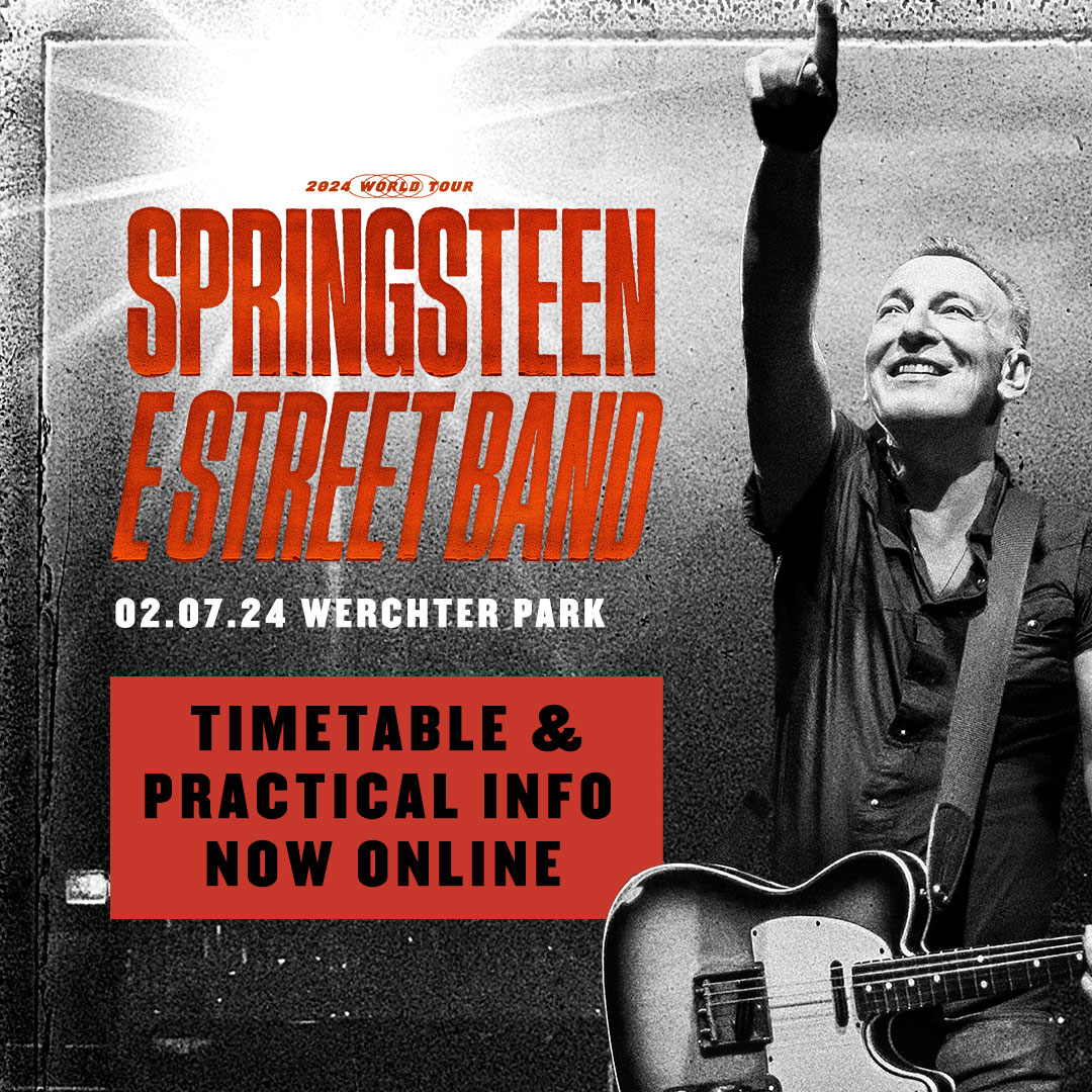 The timetable and practical info for Bruce @Springsteen and the E Street Band's sold-out show at Festivalpark Werchter are confirmed! 🌞 @SeasickSteve and Black Box Revelation will be the support acts on Tuesday 2 July. Read all practical info on livenation.be/springsteen