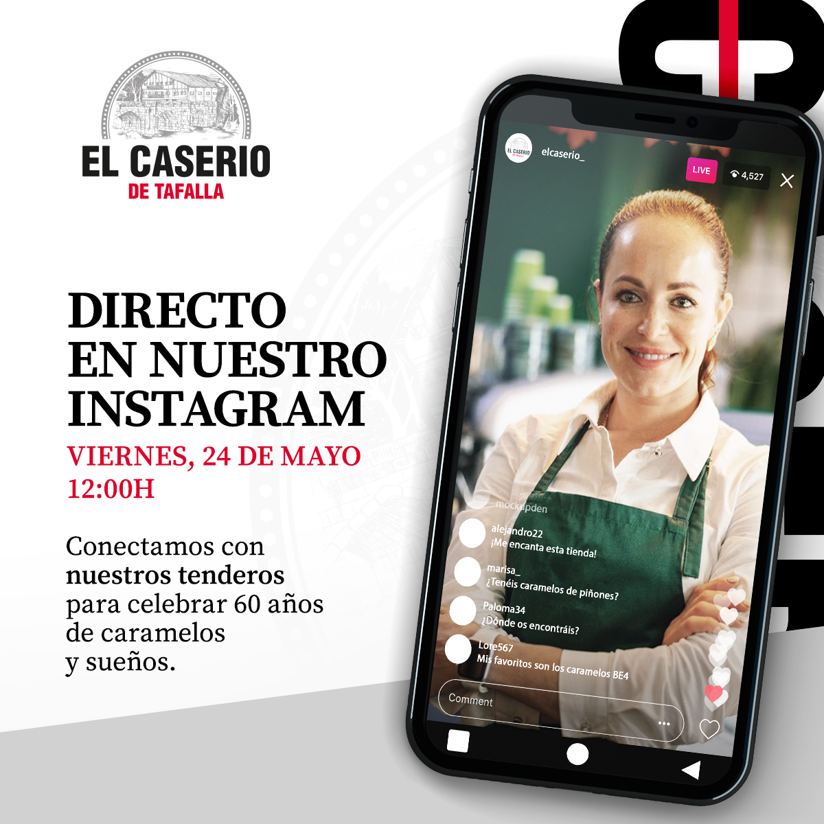 elcaserio_'s tweet photo. 📢 ¡𝗗𝗜𝗥𝗘𝗖𝗧𝗢 𝗘𝗡 𝗜𝗡𝗦𝗧𝗔𝗚𝗥𝗔𝗠!
👉 Mañana, viernes, conectaremos en directo con algunos de los #tenderos que nos han acompañado durante estos 60 años de caramelos y sueños.
¡Te esperamos!
📲 Instagram: elcaserio_
⏰ Hora: 12.00H
#ElCaserío #caramelos #aniversario https://t.co/xlaXmzXQik