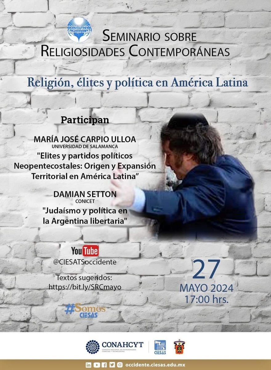 Invitación. Religión, elites y política en América Latina. 27 de mayo 17h. Virtual. 👇🏻