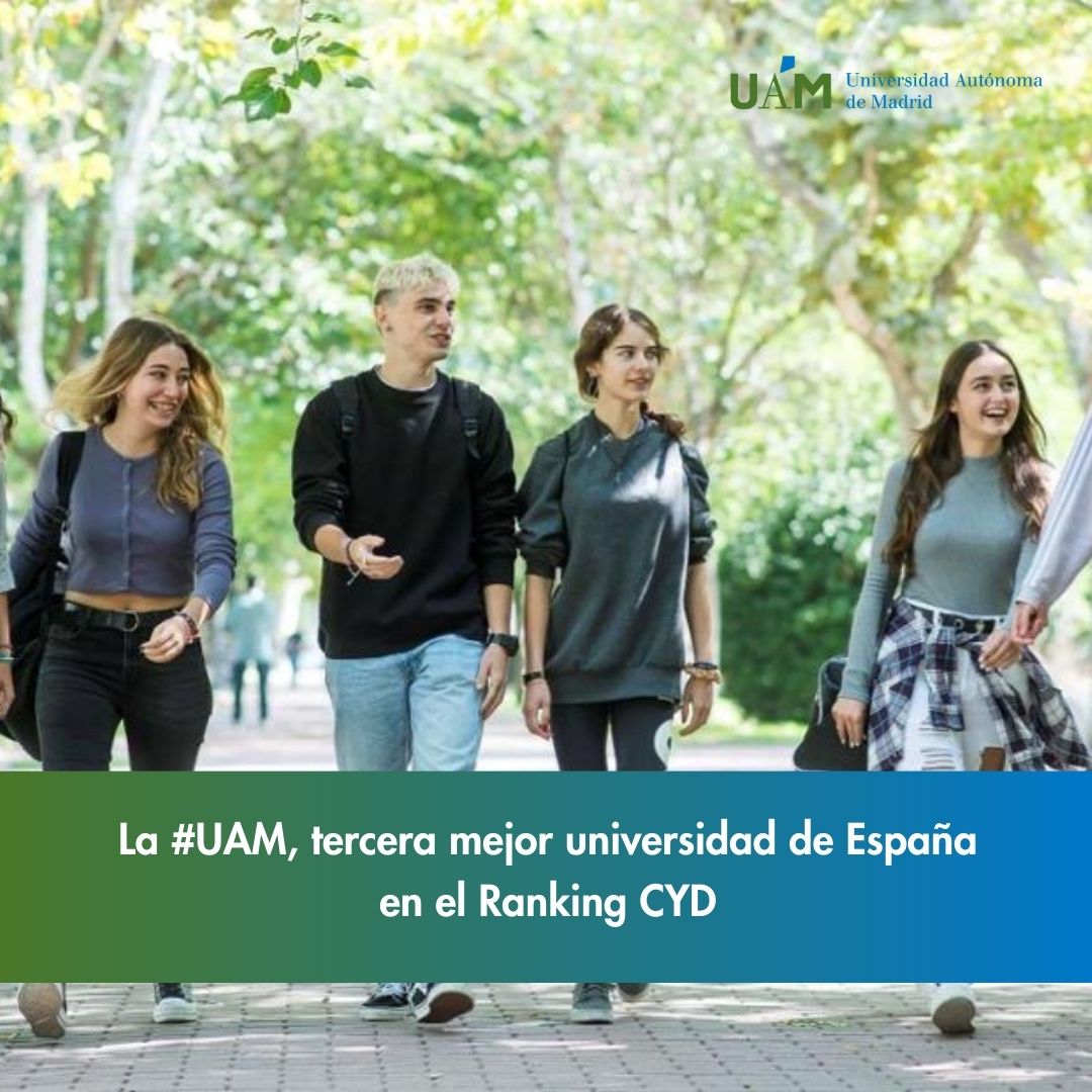 La #UAM, tercera mejor universidad de España en el Ranking CYD ➡️ En el top 10 de las universidades con mejor rendimiento 🔝En las áreas de Transferencia de Conocimiento y Contribución al Desarrollo Regional ⬆️ Líderes en Psicología en ámbitos de conocimiento 🔗
