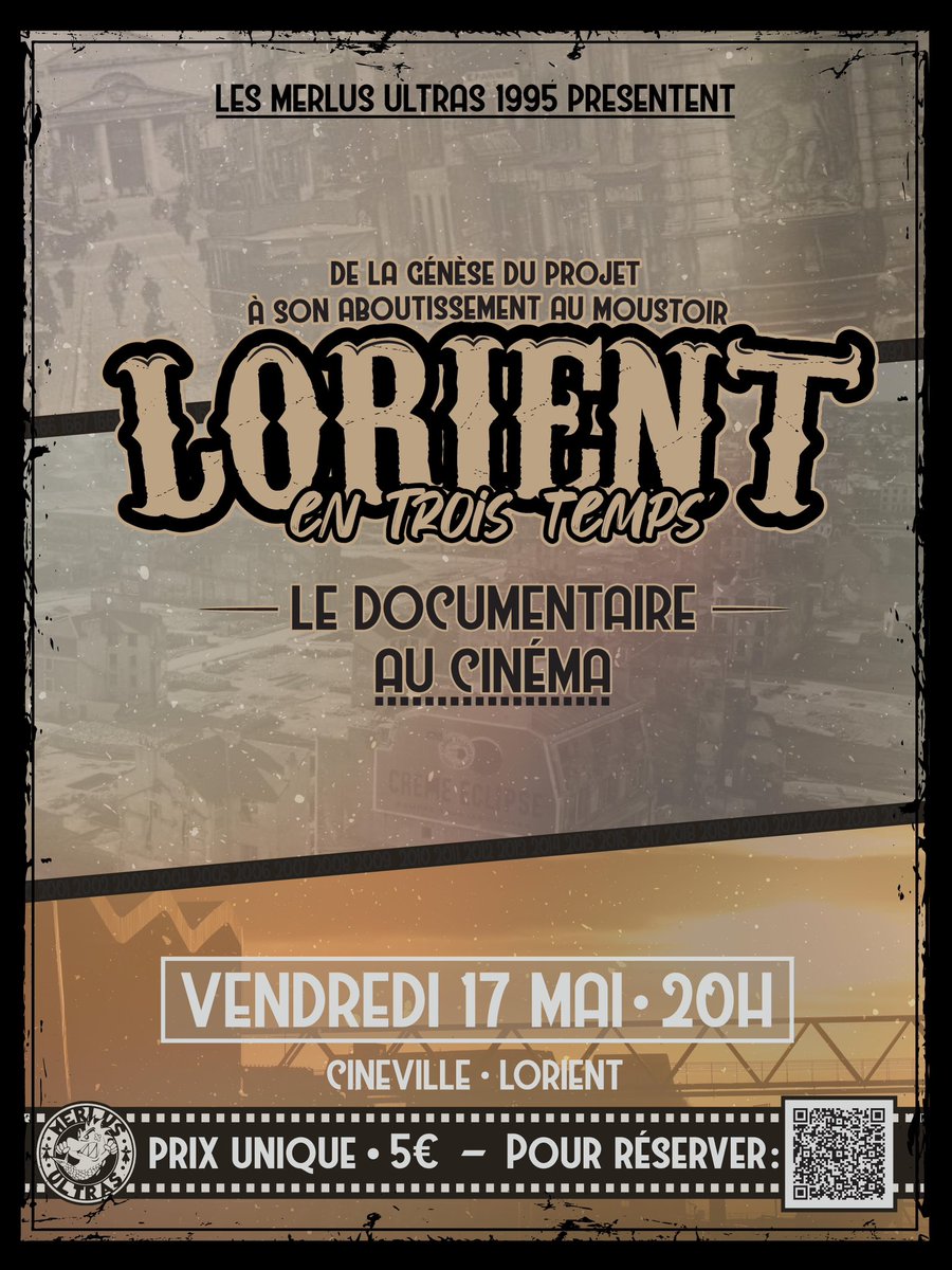 [DOCUMENTAIRE LORIENT 3 TEMPS] 

🚨 JOUR J 😍

➡️ Ouverture des portes 19h30
➡️ Exposition photos dans le hall
➡️ Billetterie sur place jusqu’à 20h, 5€ 

📅 VENDREDI 17 MAI 20H
📍 @CinevilleLorien 

Pour réserver si ce n’est pas encore fait : 

helloasso.com/associations/m…