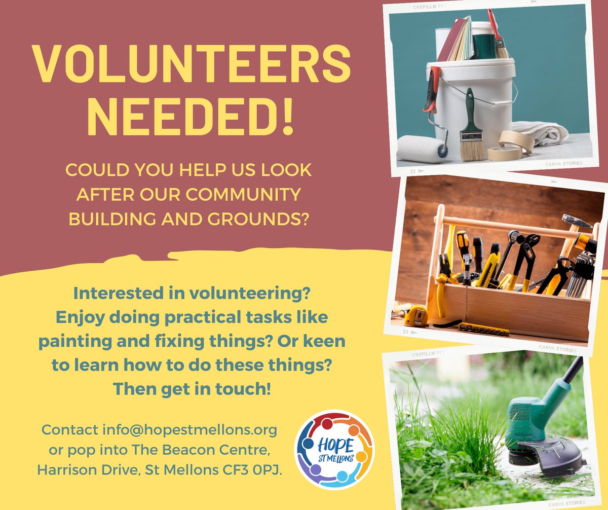Looking for a way to get involved in #volunteering? Keen to do something practical? Could you help us look after our community building and grounds? If so, please get in touch. Support, training and PPE are all provided. #StMellons #Cardiff #Volunteers