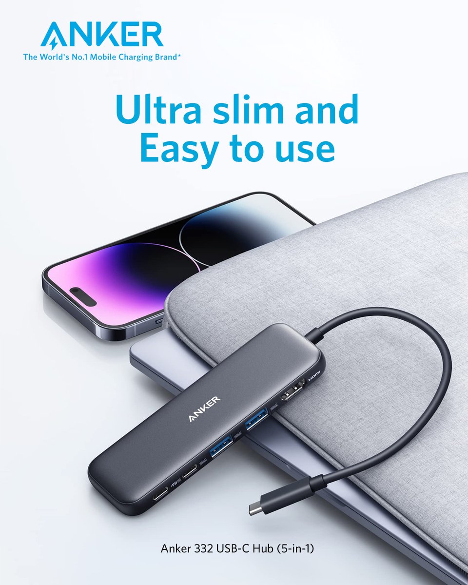 Connect with ease using the Anker 332 USB-C Hub, featuring 5-in-1 Connectivity for seamless integration.

#anker #usbchub #TechEssentials