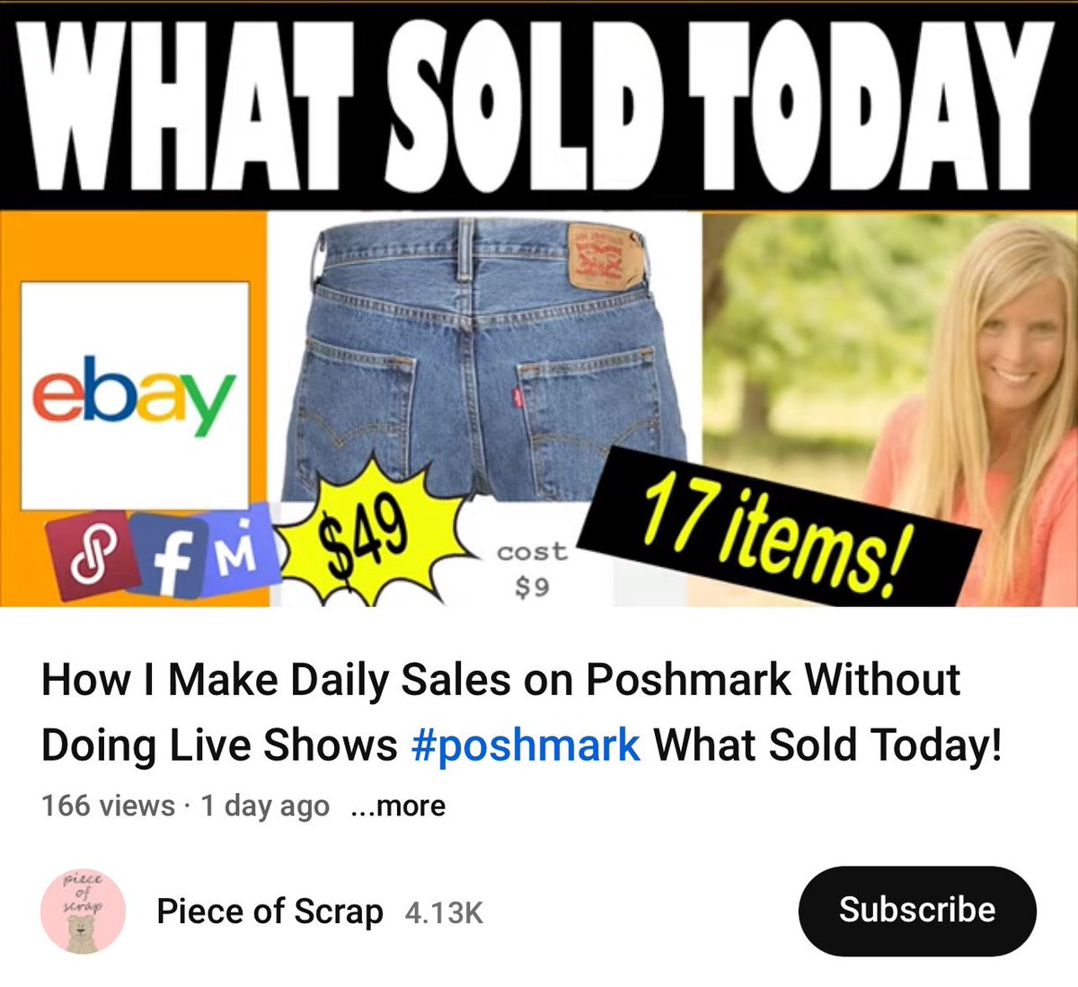 piece_of_scrap's tweet image. How I Make Daily Sales on Poshmark Without Doing Live Shows #poshmark What Sold Today! youtu.be/ZRETGduNulw

#whatsold #whatsoldonebay #ebayreseller #YouTube #poshmarkseller #poshmark #mercari #mercariseller