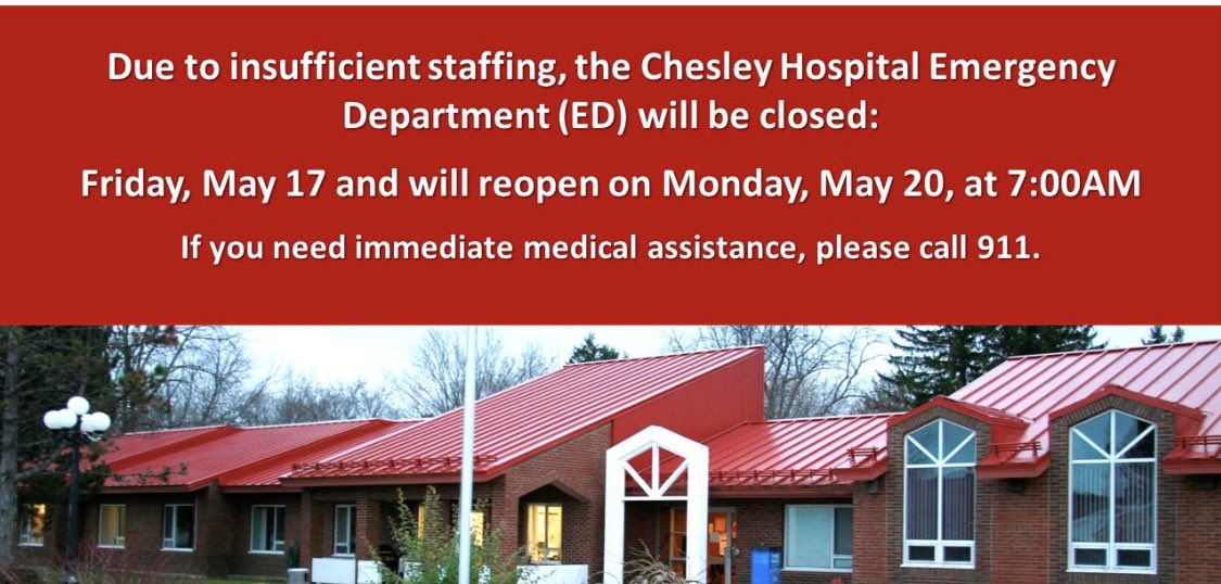 #Chesley ER closed 8️⃣6️⃣ hours straight 

We all matter or none of us do

#SavePublicHealthcare