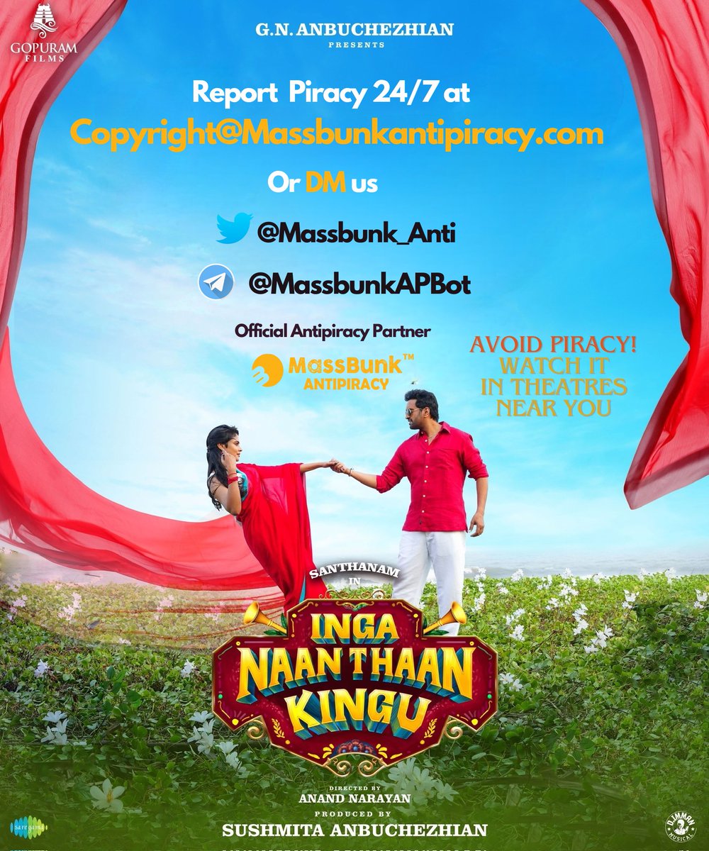 MassBunk Antipiracy (@massbunk_anti) on Twitter photo Watch Comedy King <a href="/iamsanthanam/">Santhanam</a>’s #IngaNaanThaanKingu in theatres near you and report the piracy 24/7 to us!
#IngaNaanThaanKinguFromToday
#AvoidPiracy #MassbunkAntipiracy
#GNAnbuchezhian <a href="/Sushmitaanbu/">Sushmita Anbuchezhian</a> <a href="/gopuramfilms/">Gopuram Films</a>
<a href="/Priyalaya_ubd/">Priyalaya</a> <a href="/dirnanand/">N Anand</a> <a href="/immancomposer/">D.IMMAN</a> <a href="/Bala_actor/">Bala saravanan actor</a> Watch Comedy King <a href="/iamsanthanam/">Santhanam</a>’s #IngaNaanThaanKingu in theatres near you and report the piracy 24/7 to us!
#IngaNaanThaanKinguFromToday
#AvoidPiracy #MassbunkAntipiracy
#GNAnbuchezhian <a href="/Sushmitaanbu/">Sushmita Anbuchezhian</a> <a href="/gopuramfilms/">Gopuram Films</a>
<a href="/Priyalaya_ubd/">Priyalaya</a> <a href="/dirnanand/">N Anand</a> <a href="/immancomposer/">D.IMMAN</a> <a href="/Bala_actor/">Bala saravanan actor</a>