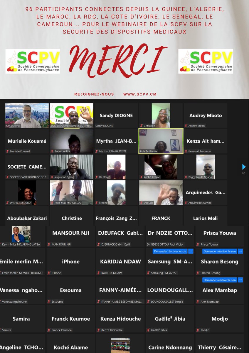 ScpvCameroun's tweet photo. Grand Merci à tous les Experts et notamment à Omar AIMER, Pharm.D, PhD, QPDS. qui  a magnifié ce webinaire par un cours magistral sur la sécurité des  dispositifs médicaux. Merci aux participants de tous les pays. https://t.co/gXGmy4Aty9