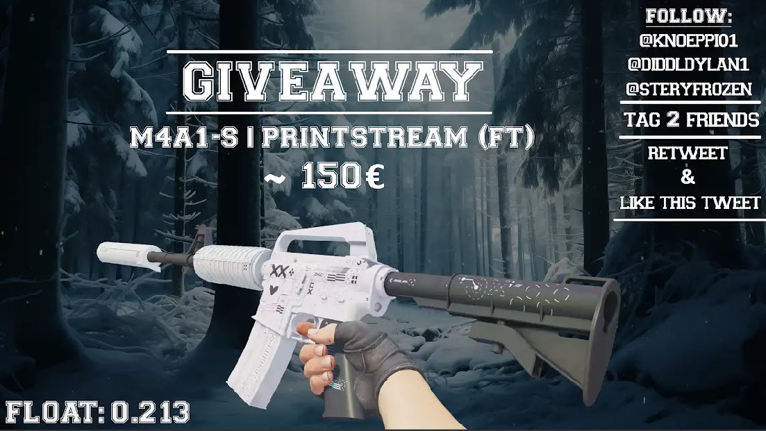 🎁GIVEAWAY🍀 Gewinnt mit etwas Glück eine geile M4A1! ➡️Follow @Knoeppi01 & @Diddldylan1 & @SteryFrozen ✅ 🔁Like & Retweet this Tweet ✅ 🫂Tag two Friends ✅ ⏰Ends 31.05.2024 - 23:59 #CS2Giveaway #Giveaway #CSGOGiveaway #CS2