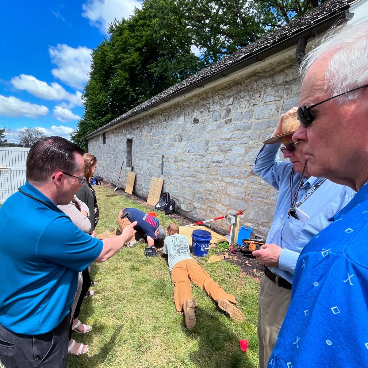 The @ArmyHeritage team stopped by Carlisle Barracks to visit Dr. Jonathan Burns and his team from Juniata College. This week they established a local grid around the Hessian Powder Magazine to guide our ongoing survey of the structure for @USAHEC