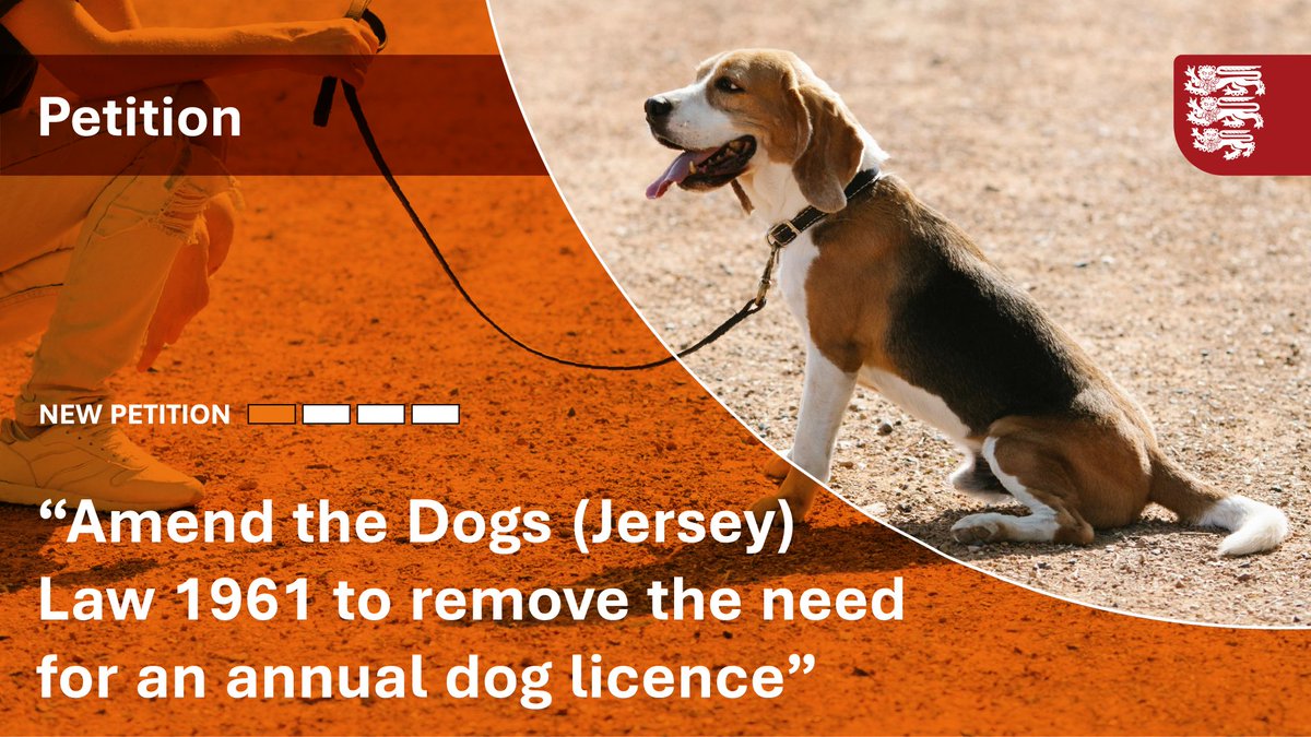 New petition: 'Amend the Dogs (Jersey) Law 1961 to remove the need for an annual dog licence.' Read more or sign here: bit.ly/3ULvU4T Petitions with 5000+ signatures are considered for debate by the #StatesAssembly, which may lead to a change in the Law.