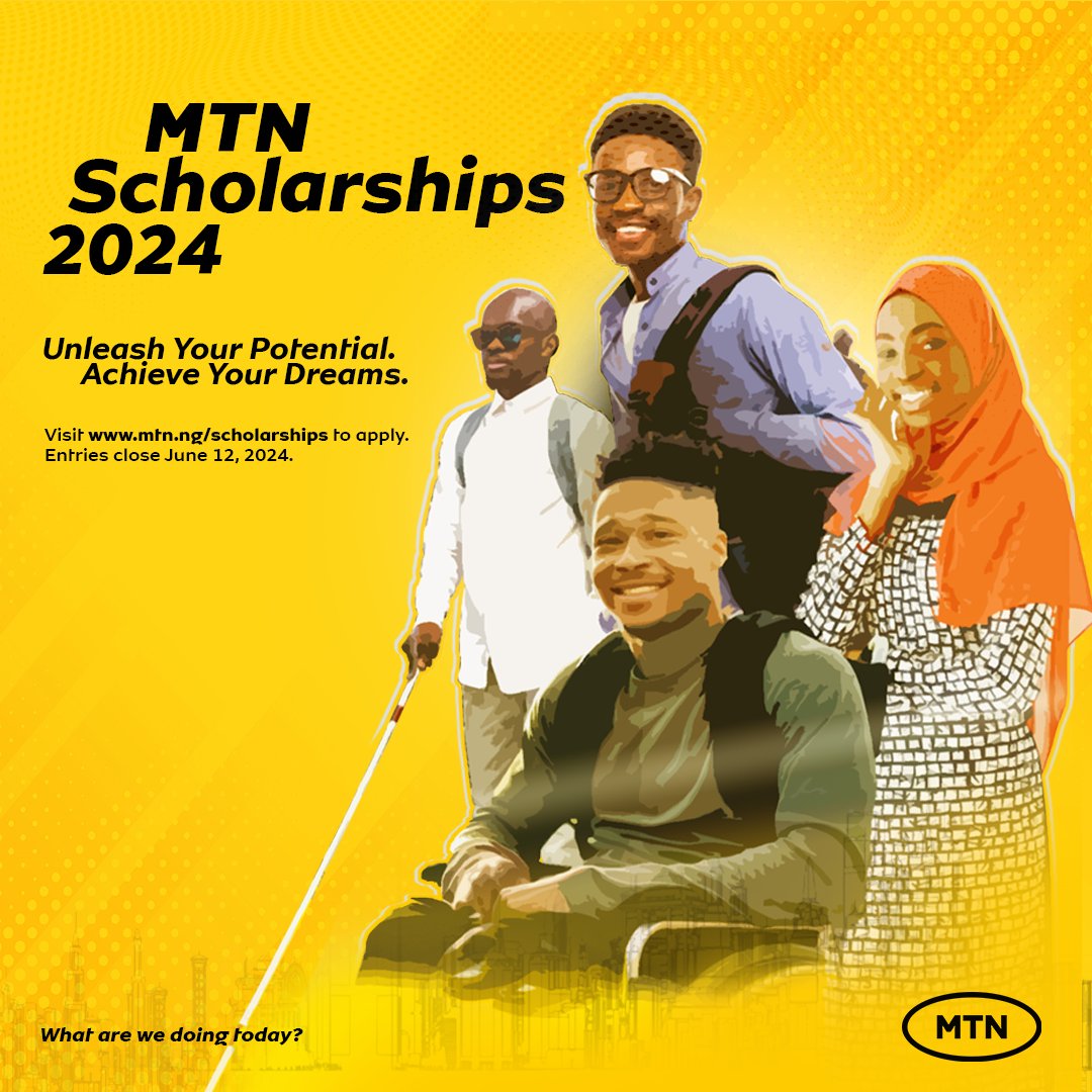 Absolutely nothing should stop you from achieving your dreams! 💛 The MTN Scholarships is now open. 400 eligible students in Nigerian Public Tertiary Institutions will be awarded. Know anyone who might be interested? Click mtn.ng/scholarships/ to apply. Entries close on