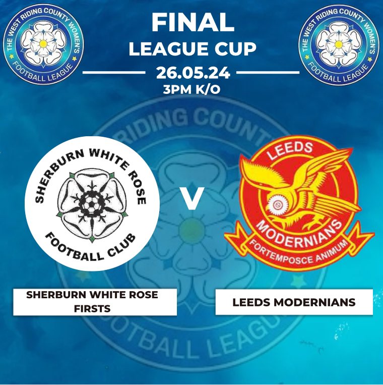 WRCWFL LEAGUE CUP FINAL @sherburn_fc 🆚 @LeedsMods 📍 West Riding County FA, Fleet Lane, Oulton, LS26 8NX 📅 26/05/2024 🕑 3pm kick off 🍺 Refreshments available 🎟️ Entry Price £5 & £3 Concessions (cash or card accepted)