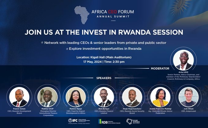 [WATCH] Don't miss out on the live session, 'Invest in Rwanda' @africaceoforum, today, 17 May airing at 14h30 CAT. Tune in for valuable insights on investing in Rwanda and its potential for growth on #DSTV410.
#ACF24 #AfricaCEOForum @RDBrwanda