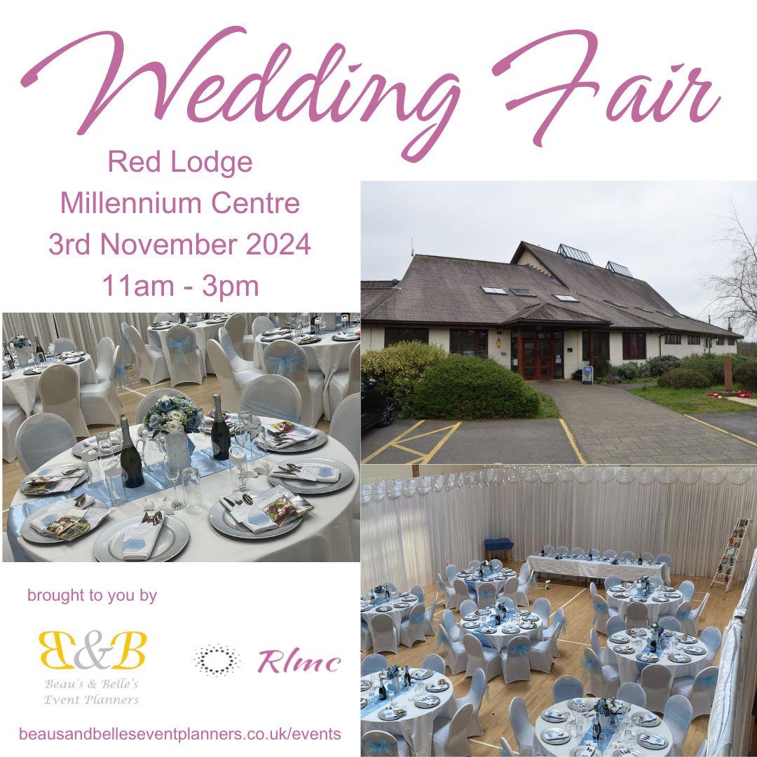 We are hosting a #WeddingFair at Red Lodge Millennium Centre on Sunday 3rd November 2024 from 11am - 3pm  

To pre-register for the event, book exhibition space or to find out more, visit our website

#engagement #bridetobe #groom #weddingplanning #wedding #suffolkwedding