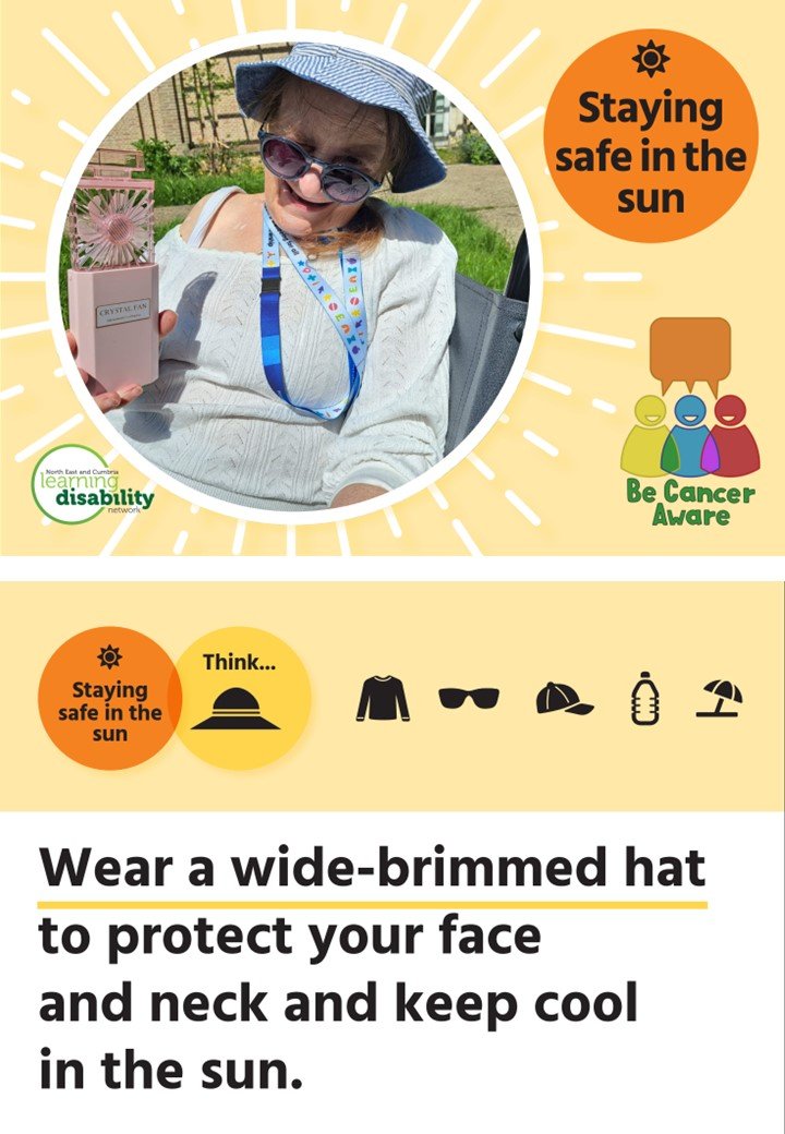 We are in partnership with The North East and Cumbria Learning Disability Network .Our summer 2024 campaign is to raise awareness of things to do to stay safe in the sun. #BeCancerAware @NECLDnetwork @NorthernCancer