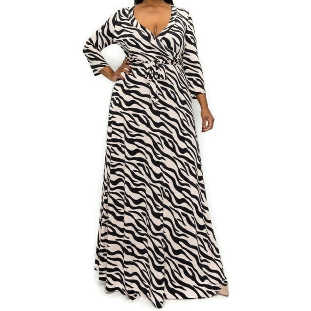 Black Taupe Animal Print Faux Wrap Maxi Plussize Dress tuppu.net/de60cbf0 #bridesmaid #wedding #maxidress #janettefashion #plussizefashion #smallbusiness #jumpsuits #womenfashion #FauxWrapDresses