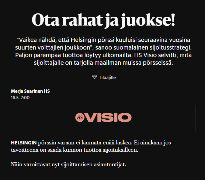 Otsikoiden perusteella lienee paikallaan julistaa, että Helsingin pörssin pohjat on nähty. #pörssi #sijoittaminen 

hs.fi/visio/art-2000…