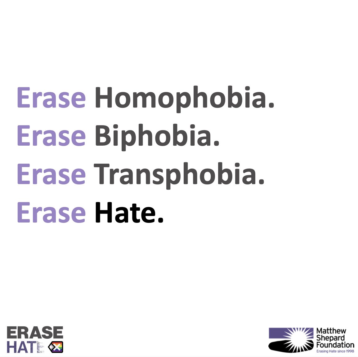 Today is International Day Against Homophobia, Biphobia and Transphobia. Today, and every day, Erase Hate.