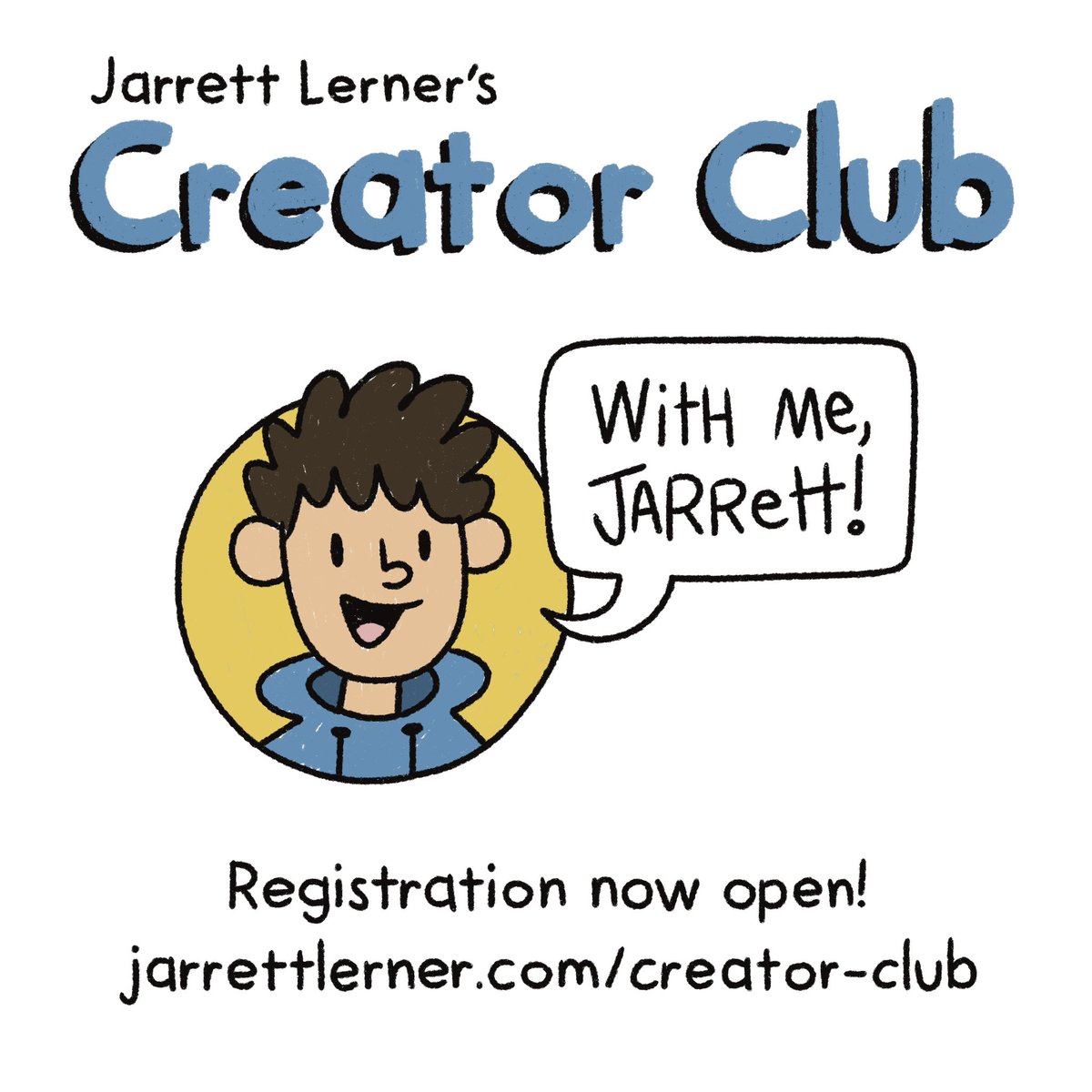 Registration for my Creator Club is open! Virtual lessons in drawing, comic-making, story-building and more. All ages welcome, but best suited for 6-12. New this year: attendees will also get feedback from me on a project of theirs. More info/signups here: jarrettlerner.com/creator-club/