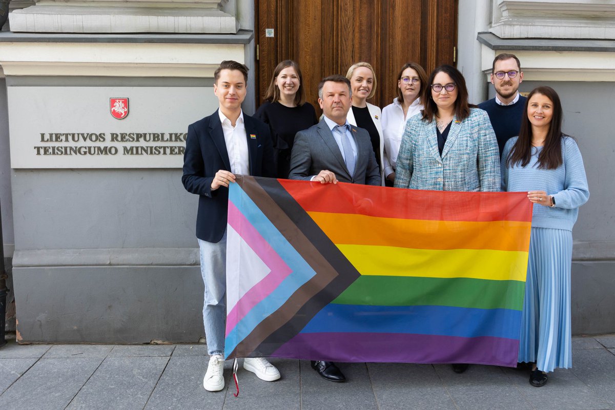 🌈Continuing a proud #IDAHOBIT tradition to fly a progress pride flag at the Ministry of Justice of the Republic of Lithuania🇱🇹