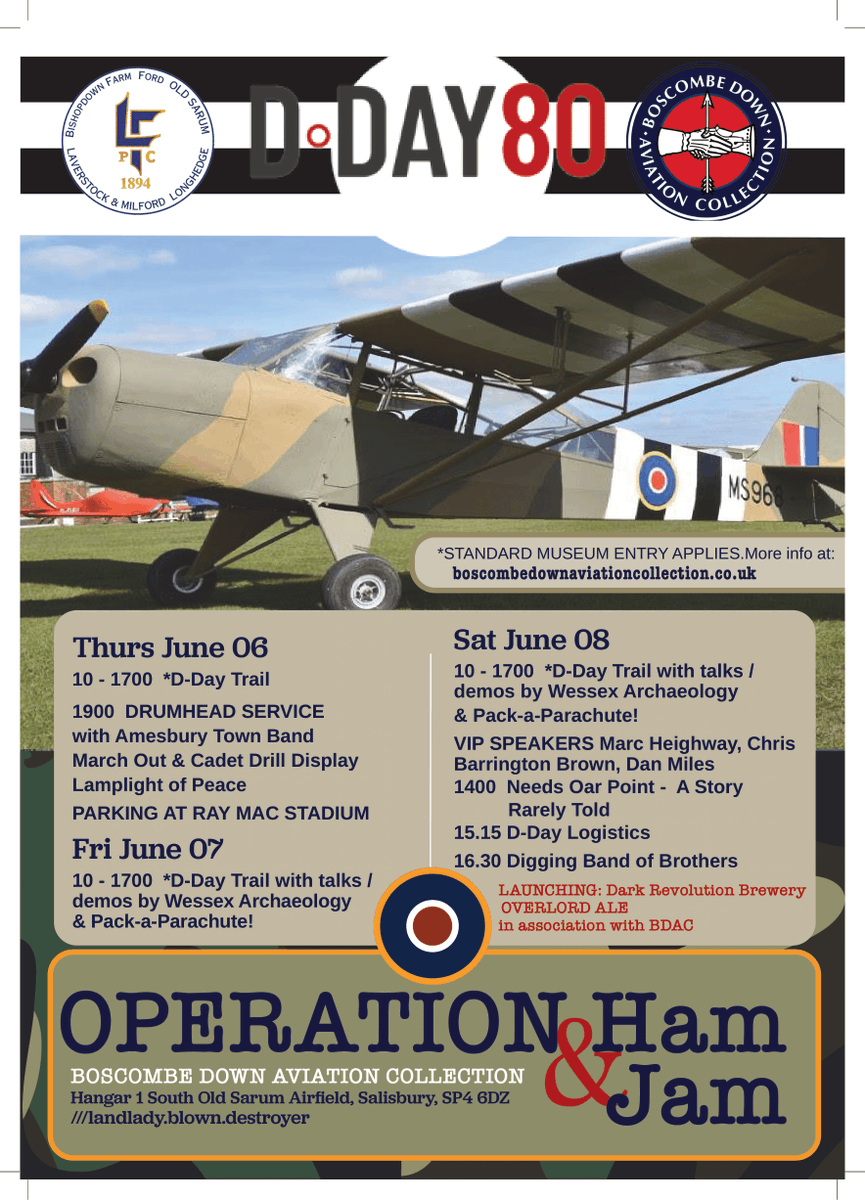 For those near Salisbury: Talks on D-Day Logistics, Needs Oar Point and Archeology of Band of Brothers. Old Sarum Sat 8th Jun, all for the normal BDAC entry fee.