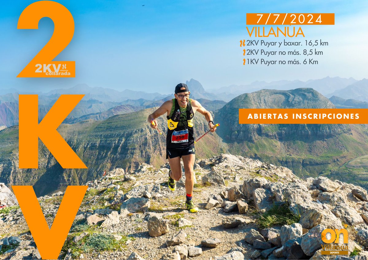 villanuaturismo's tweet photo. YA ESTÁN ABIERTAS LAS INSCRIPCIONES para la nueva edición de la #2KV Collarada, que se celebrará el 7 de julio en #Villanúa. Este año se disputarán las clásicas "Puyar y Baxar" y "Puyar no más" y una nueva prueba de Kilómetro Vertical.
INSCRIPCIONES: https://t.co/xKcZXppxx0 https://t.co/UfCbIFf4Ck