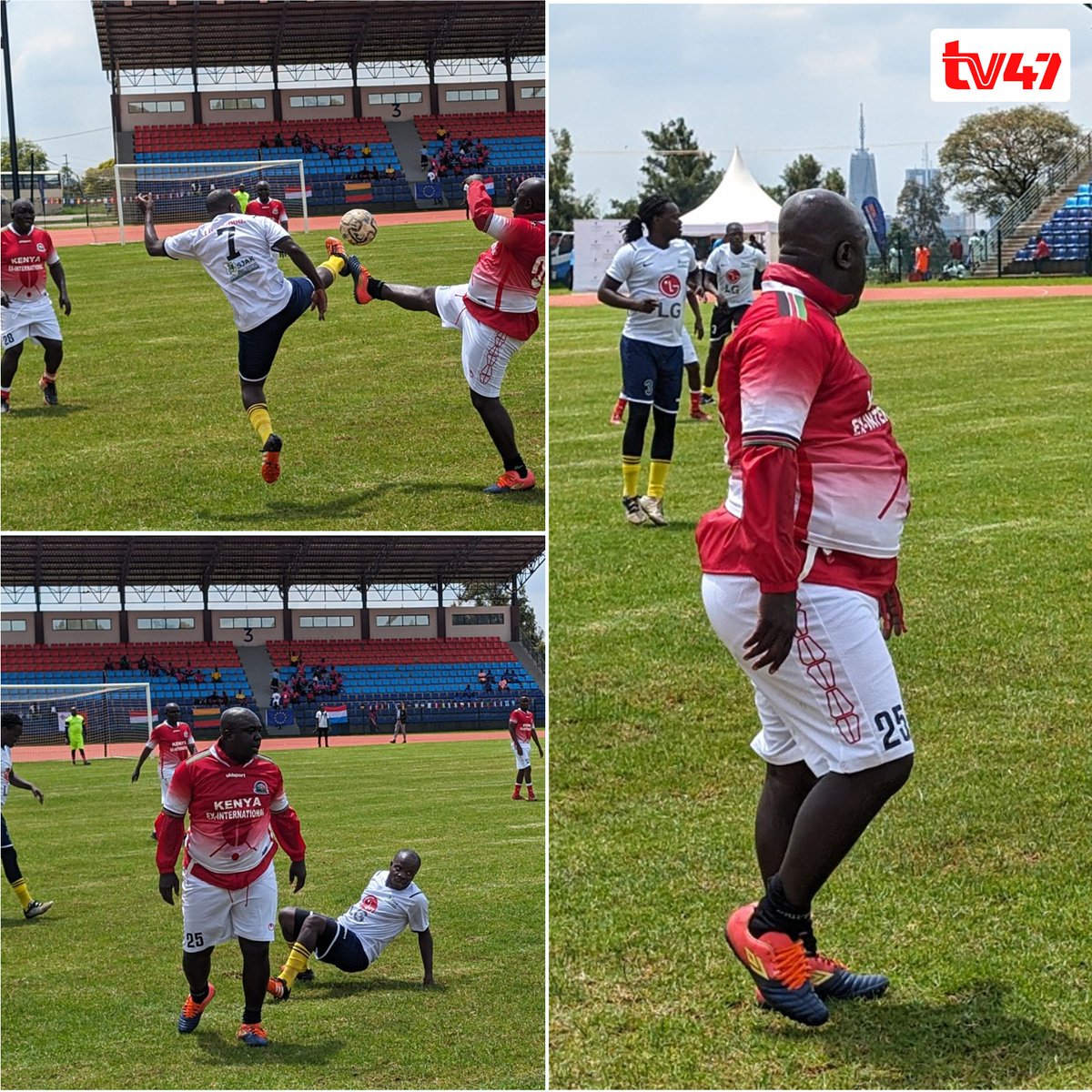 Radio47 and TV47's @fred_arocho in action during #EuropeDayKenya Football ⚽️ Tournament at 🏟️Ulinzi Sports Complex🏟️ The exhibition match between Ex-Kenyan Internationals vs Kenya Sports Journalists Association ended 2-0 in favour of the retirees. Legends Dennis Oliech and